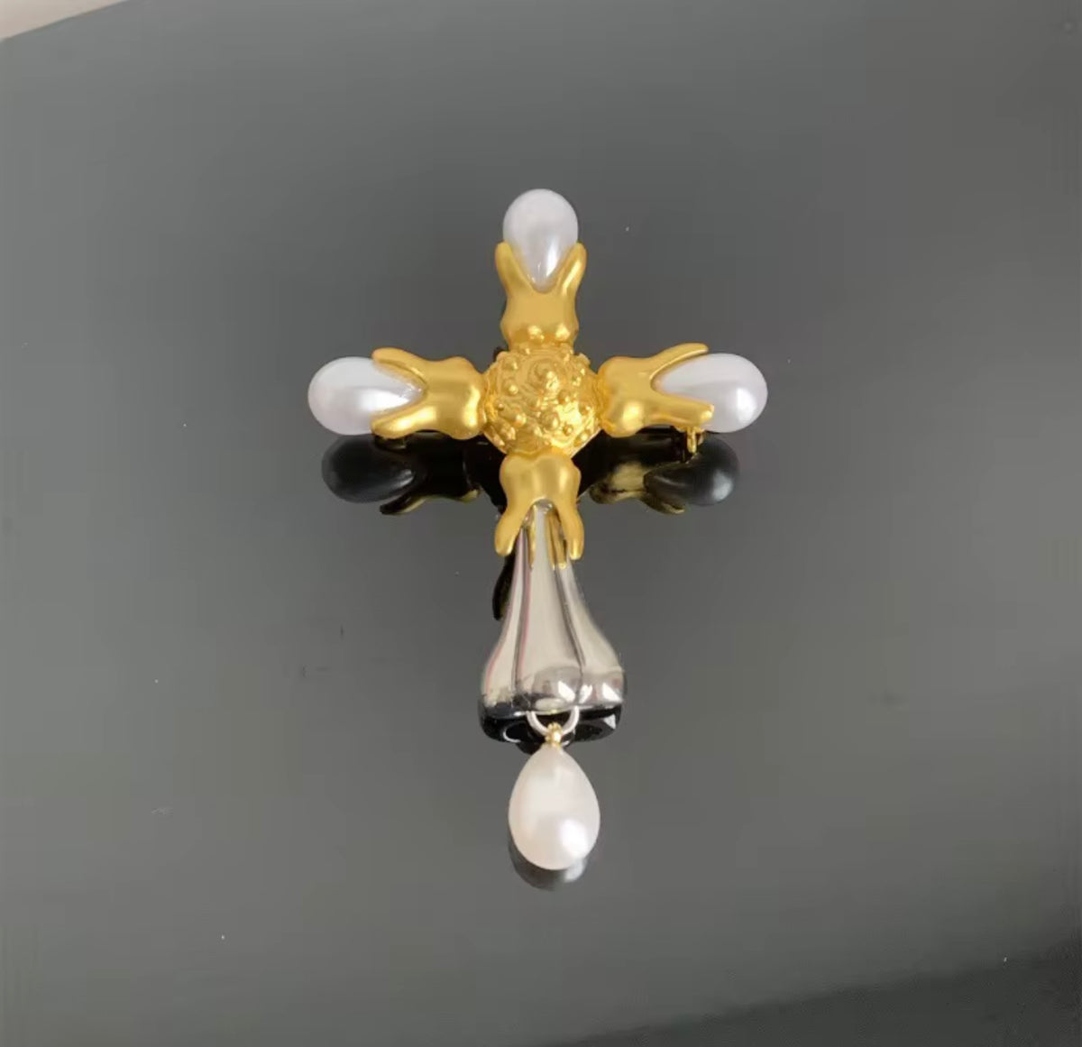 3 Piece Cross Pearl Pendant Collar Choker Dangle Large Earrings Big Cross Baroque