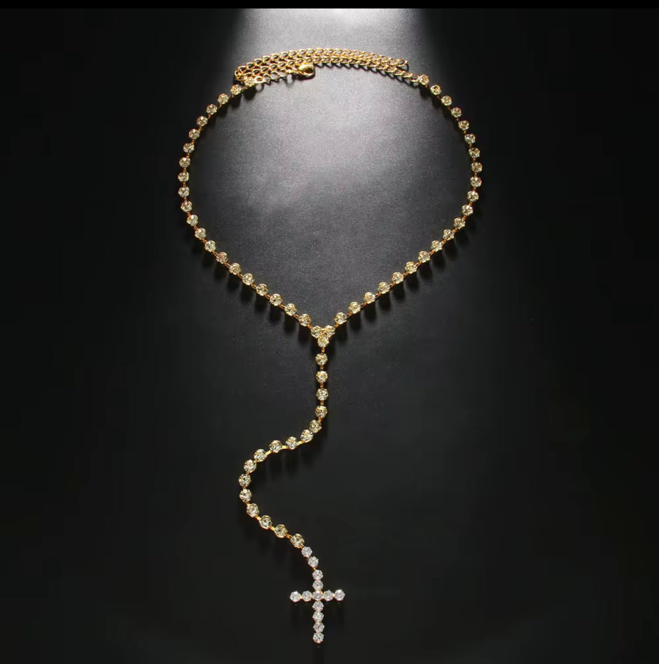 Gold Diamond Long Cross Necklace