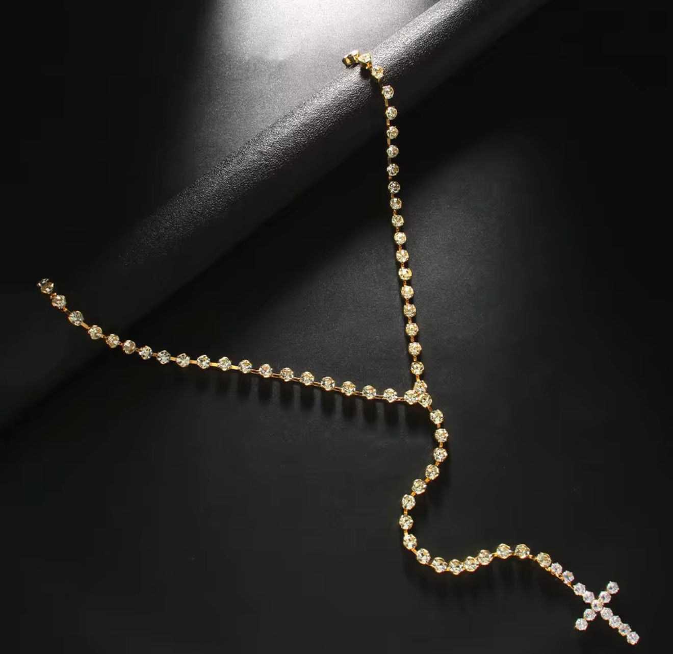 Gold Diamond Long Cross Necklace