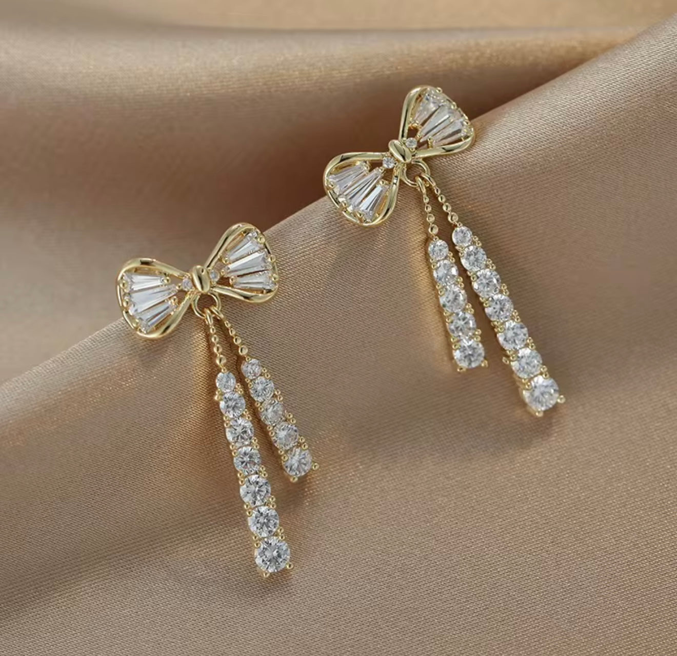Gold & Diamond Color Chain Tassels Drop Earrings