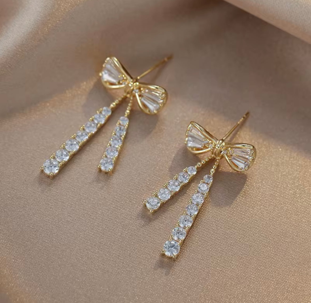 Gold & Diamond Color Chain Tassels Drop Earrings