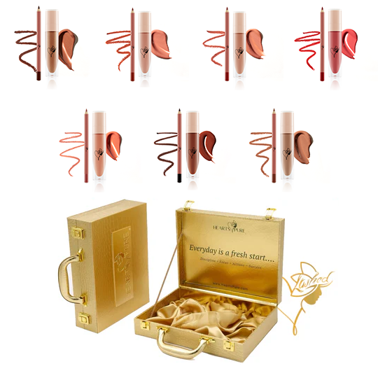 7 LipKits | Lipgloss & Liner with Gold case