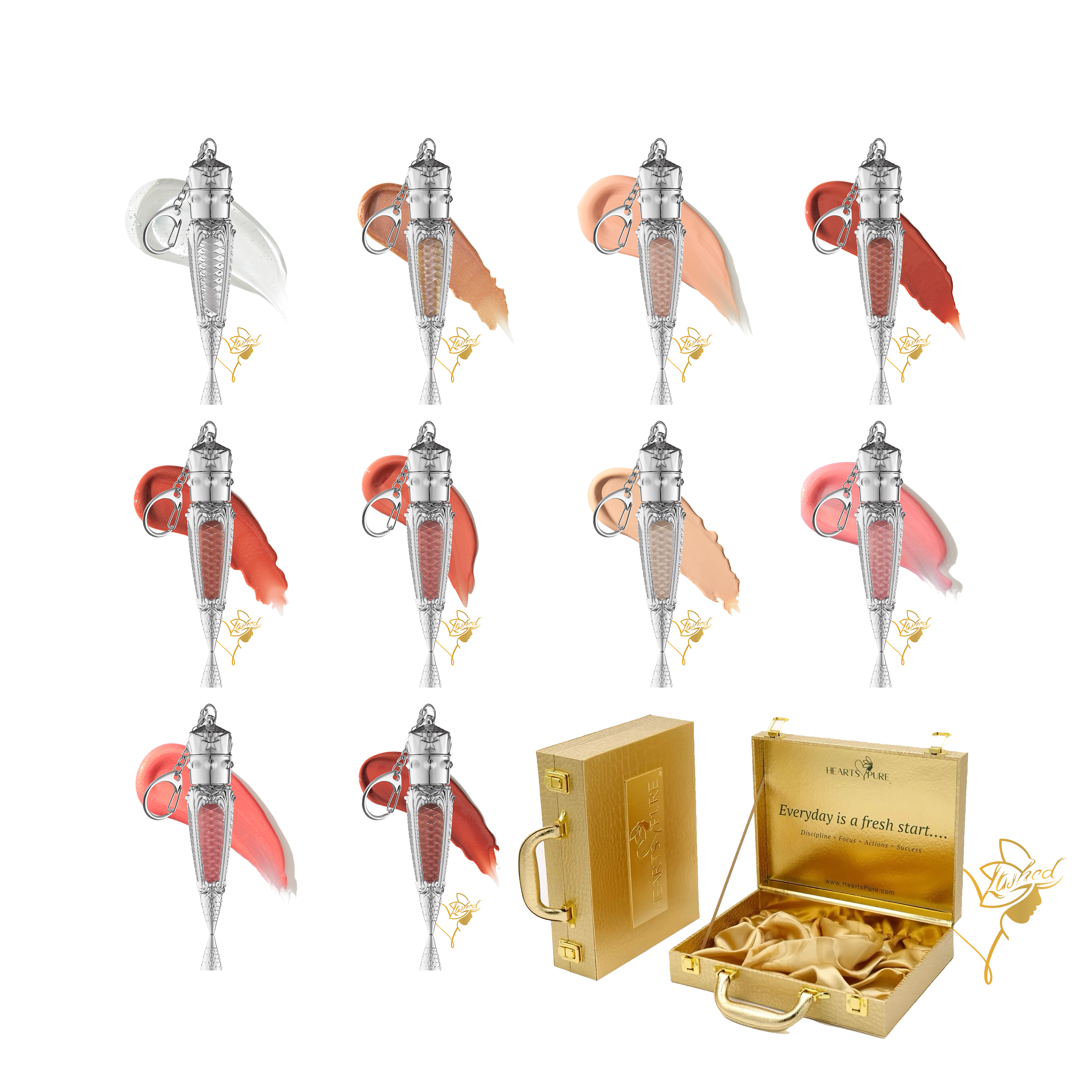 10 Lipgloss Silver Collection and Gold Case