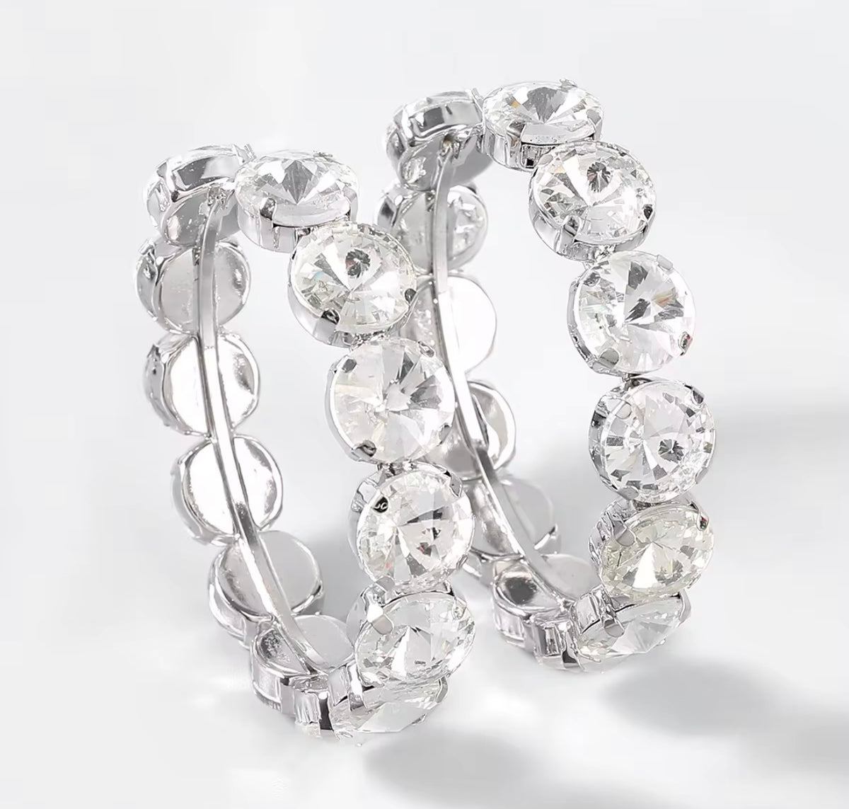 Silver Glass Statement Earrings  Fashionable Rhinestone