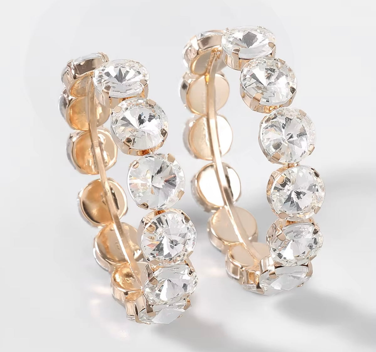Gold Glass Statement Earrings Fashionable Rhinestone