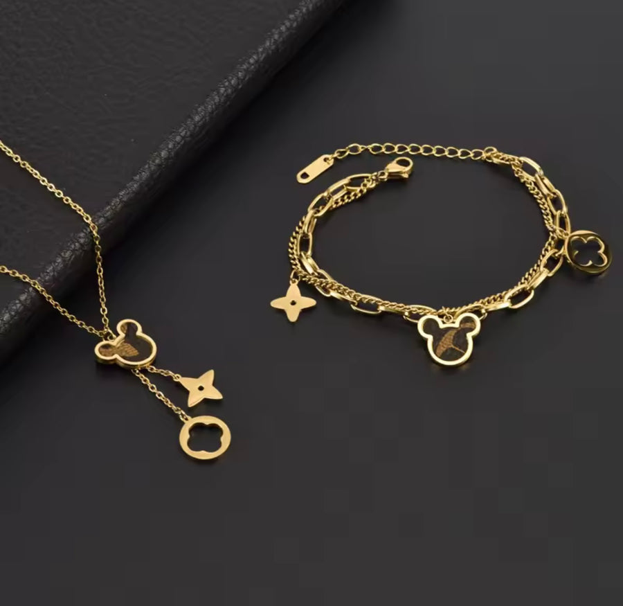 Mickey 3 Piece Set Necklace, Bracelet, Earrings