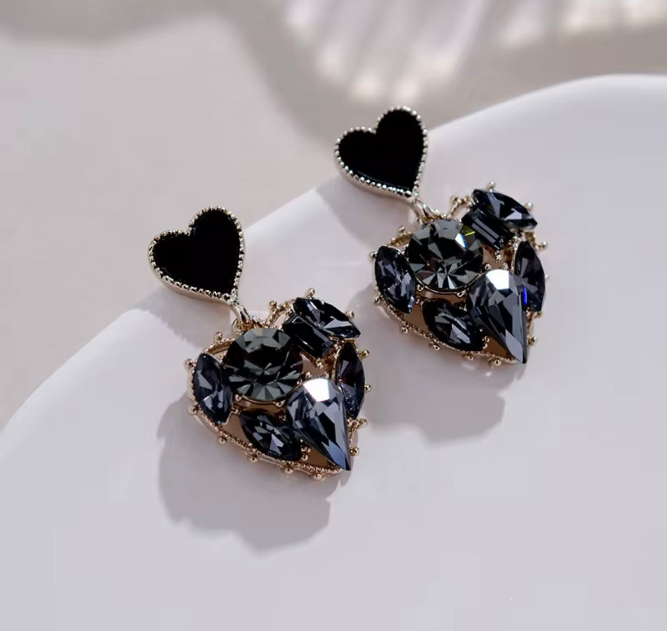 Black Rhinestone Love Earrings