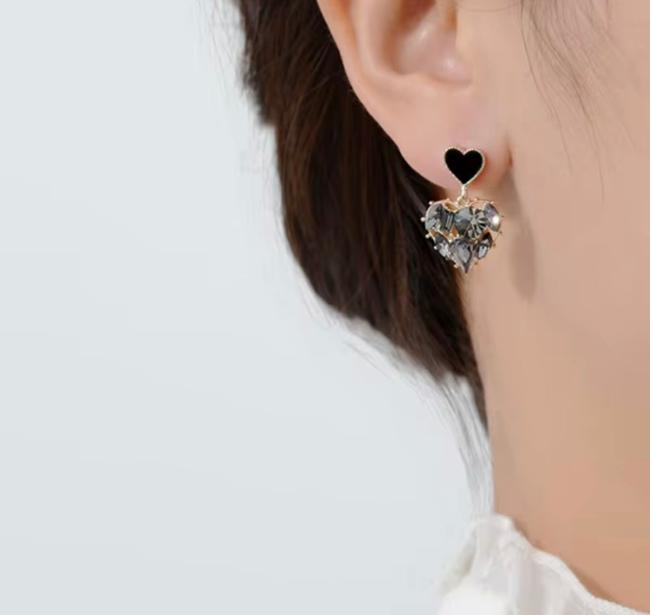 Black Rhinestone Love Earrings