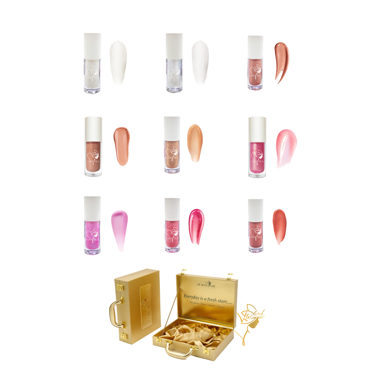 9 Shimmer Bundle Deal Lipgloss with Gold Case